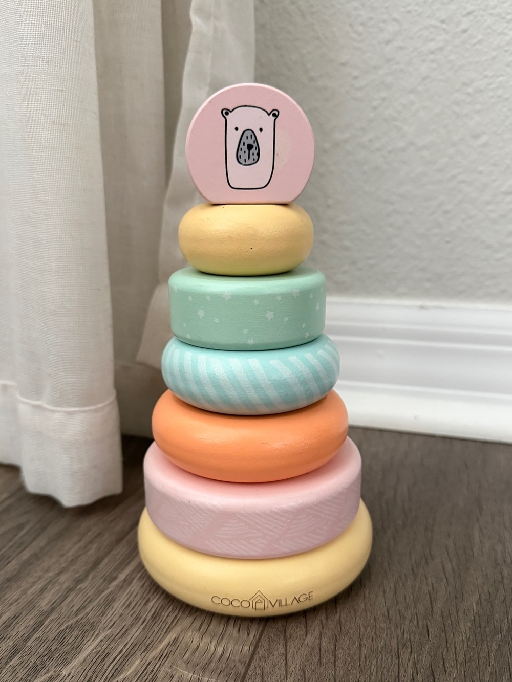 Coco Village Pastel Wooden Stacking Rings Toy - Pink & Pastel Colors